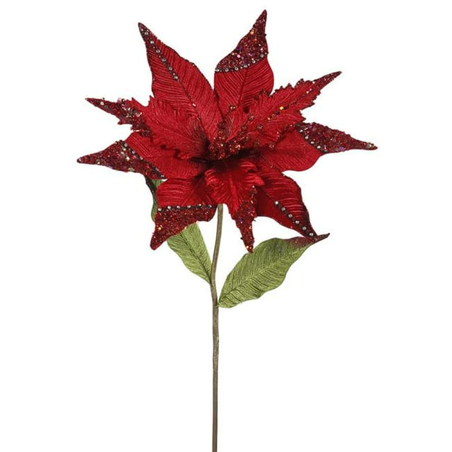 Vickerman OF161403 Red Poinsettia Flower Stem, 26 & 12 in.
