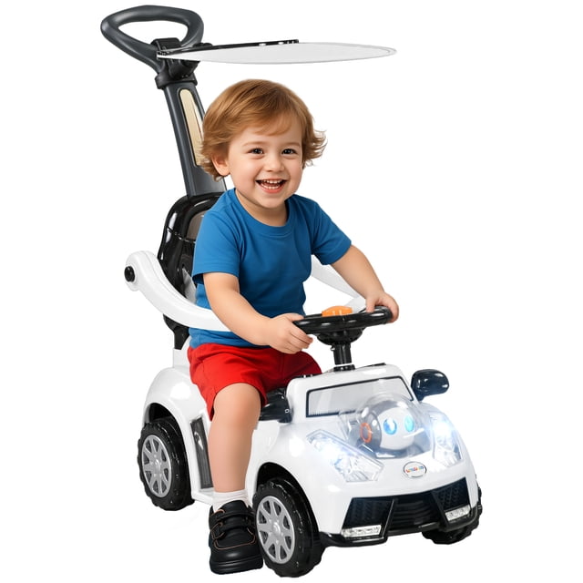 Qaba Voiture Pousse-Pousse 3 en 1 pour Enfants, Voiture Glissante pour Tout-Petits, Conception à Propulsion par les Pieds, Blanc