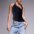 thumbnail image 2 of Womens Tank Tops Summer Camisole Party Slim Fit Tops Halter Neck Sleeveless Solid Color Clothes Casual Soft Holiday Everyday Wear,Black,L, 2 of 9