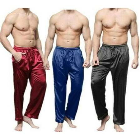 Men's Silk Satin Pajamas Bottoms Solid Loose Pyjamas sexy underwear ...