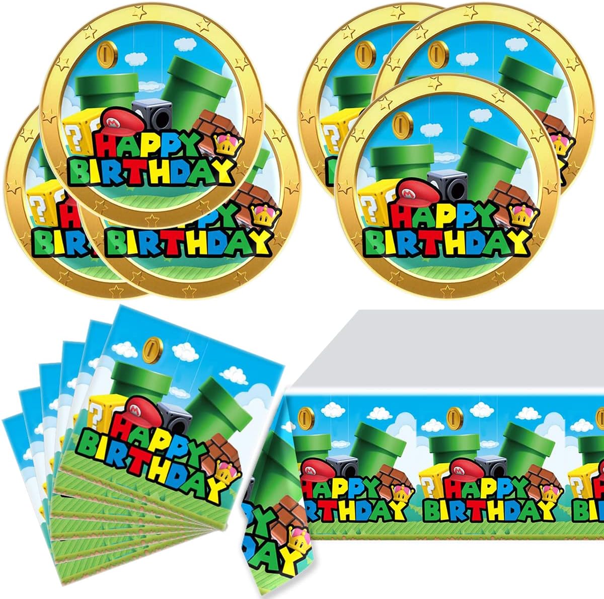 Kit Fête Super Mario Bros - 175 Pièces Pour Décorer Et Animer L'anniversaire De 10 Invités !