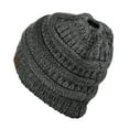 thumbnail image 2 of C.C BeanieTail Soft Stretch Cable Knit Messy High Bun Ponytail Beanie Hat, Gray/Light Gray Mix, 2 of 3