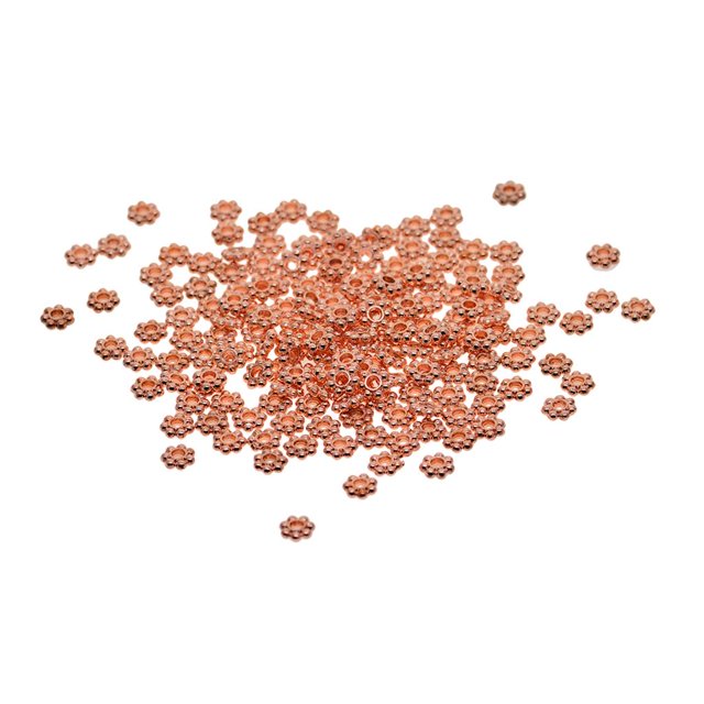 100 cuentas espaciadoras de flores, copos de nieve y margaritas de color oro rosa brillante de 5 mm/6 mm de diámetro 5mm