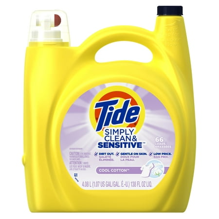 Tide Simply Clean & Sensitive HE Liquid Laundry Detergent, Cool Cotton Scent, 66 Loads 138 (Best Soap For Sensitive Vagina)