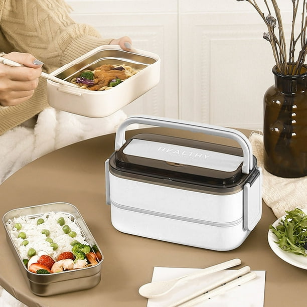 Contenedor de comida para almuerzo de 1400 ml, lonchera, contenedores para el almuerzo, caja de doble co -con compartoimento de acero inoxidable 316, lonchera portátil