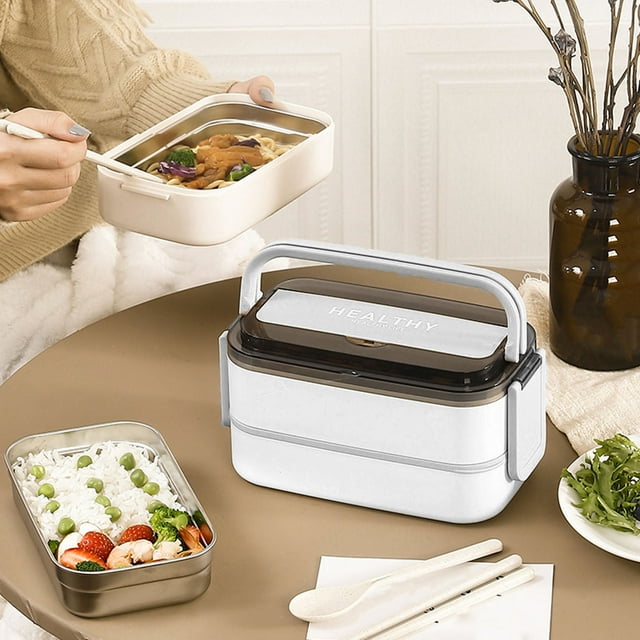 Contenedor de comida para almuerzo de 1400 ml, lonchera, contenedores para el almuerzo, caja de doble co -con compartoimento de acero inoxidable 316, lonchera portátil