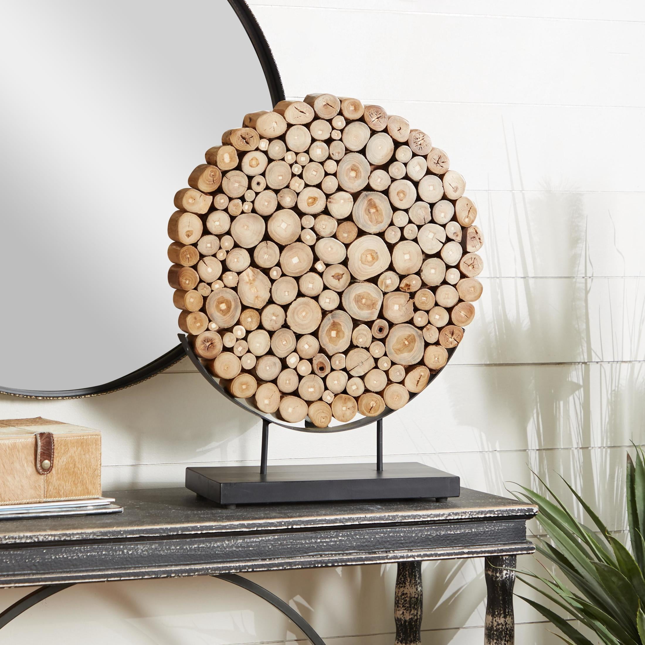 19" x 24" Brown Teak Wood Handmade Abstract Sculpture with Black Stand, by DecMode