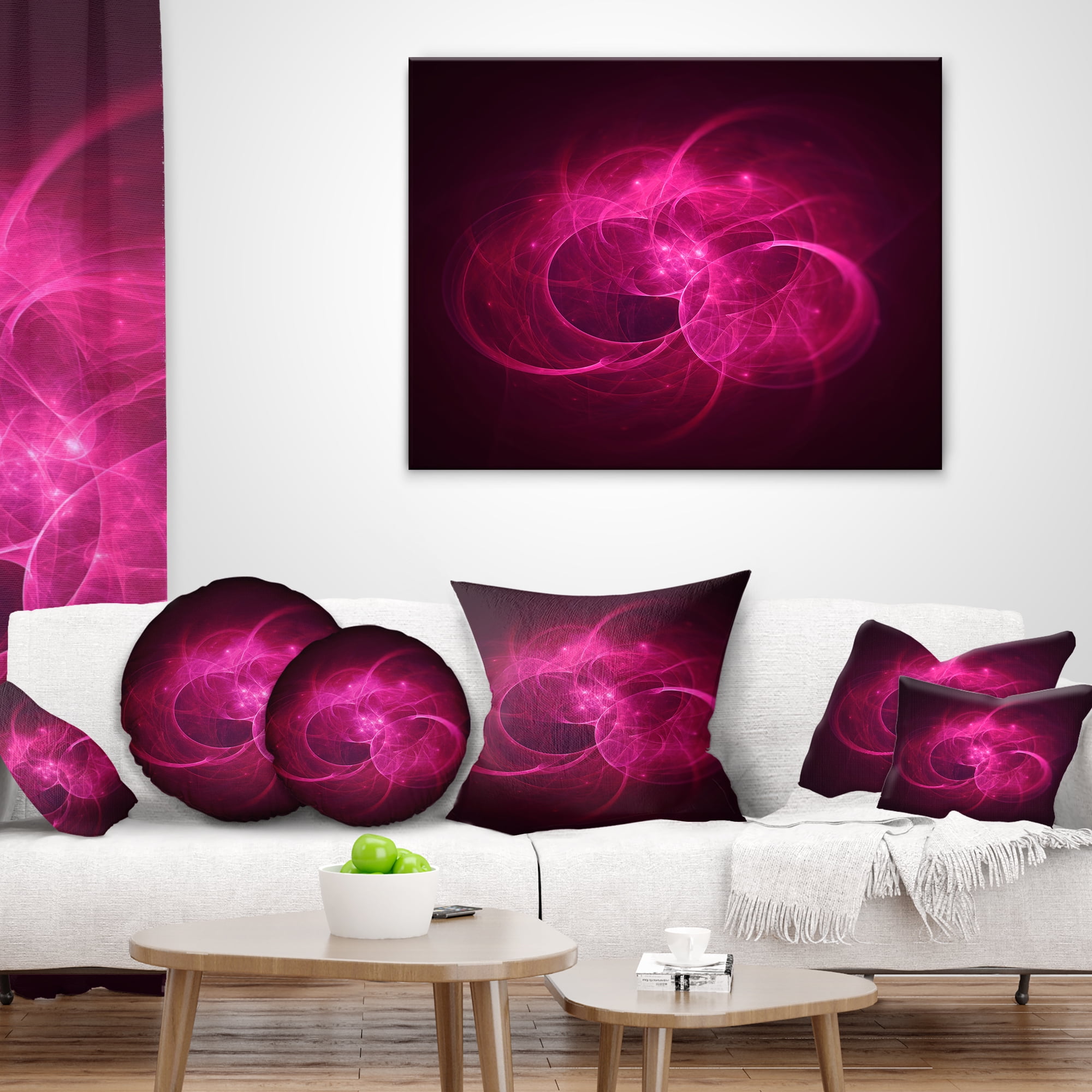 Designart Glowing Magenta Circles - Abstract Throw Pillow - 16x16