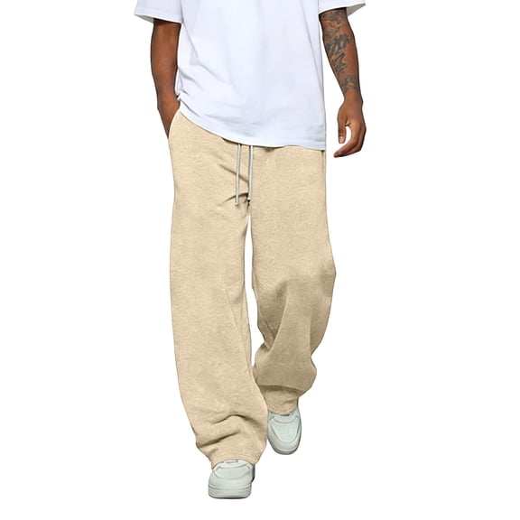 Men’s Baggy Sweatpants Fashion for All Season - with Elastic Drawstring Waist, Deep Pockets - Casual Loose Joggers Beige 3XL