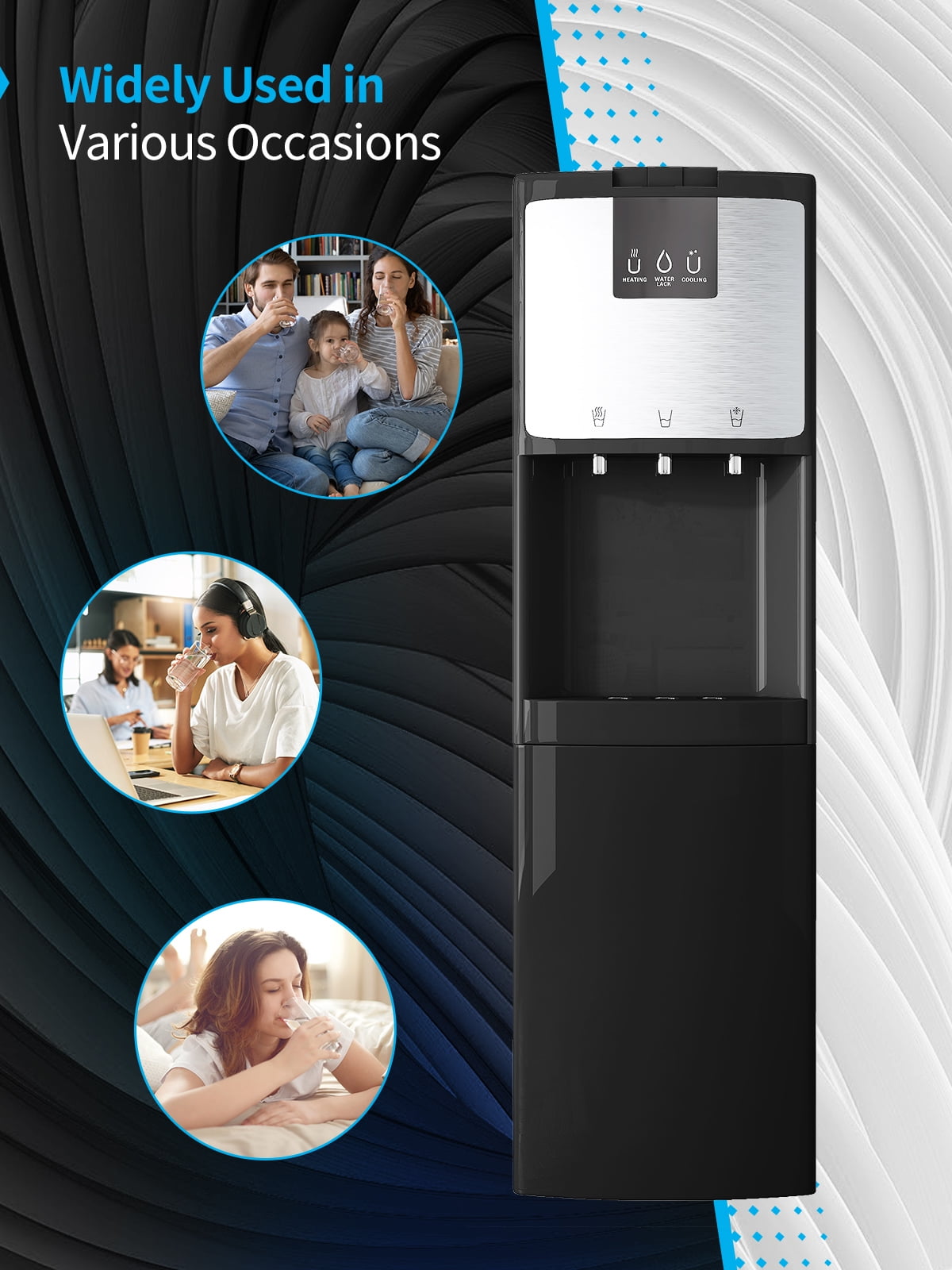 Muhub Bottom Loading Water Dispenser,Hot/Cold/Room Temperature,Holds 3 or 5 Gallon Bottle (Black)