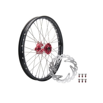 Tusk Impact Complete Front Wheel Package 21 X 1.60 Black Rim/Silver Spoke/Red Hub