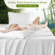 Baauye Cozy Bamboo Sheets Set, 4-Piece Queen Sheet Set with 16 Deep Pockets, Soft and Breathable Bed Sheets, White