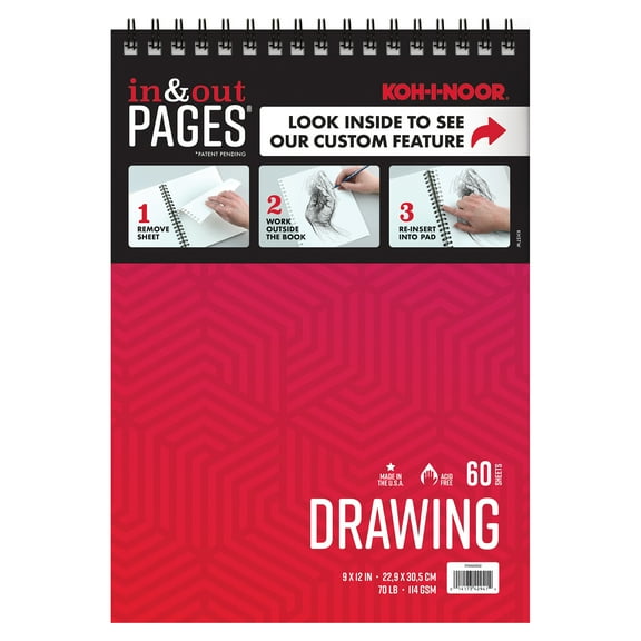 Kohinoor Drawing Paper Pad 9" x 12" 70lb./114GSM 60 Sheet Top Wire