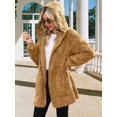 thumbnail image 6 of Womens Fleece Zip Up Jacket with Pockets Oversized Long Hoodie Fuzzy Long Sleeves Jackets Warm Teddy Coat Brown M, 6 of 8