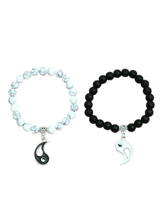 Opolski 2Pcs Couple Beads Bracelet Long Distance Bracelets Black