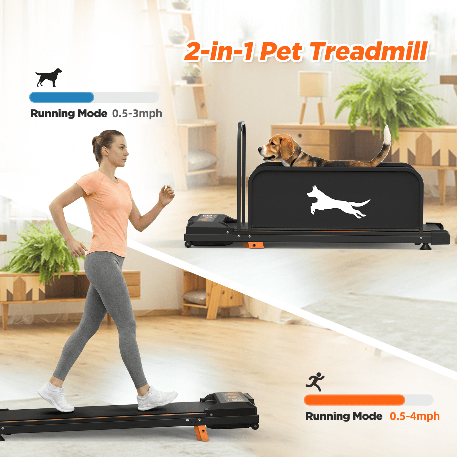 Mintazer 2-in-1 Pet & Human Treadmill, 2.5 HP Dog Treadmill with Remote Control & Incline, Black