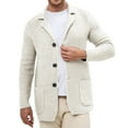 thumbnail image 2 of RYDCOT Men's Thickened Solid Color Knitted Sweater Fall and Winter Lapel Collar Single-Breasted Warm Cardigan Jacket White, 2 of 7
