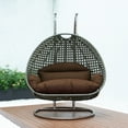 thumbnail image 6 of LeisureMod 2-Person Hanging Wicker Egg Chair with Stand, Indoor/Outdoor Patio Swing Hammock Lounge with UV-Resistant Beige Cushions, Brown, 6 of 8