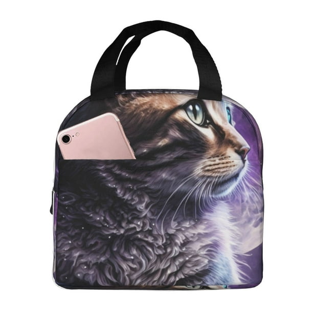 Easygdp Purple Moon Cat Bolsa Térmica Premium - Tela Oxford Impermeable, Gran Capacidad, Bolsillo Frontal, Unisex para Trabajo, Escuela, Actividades al Aire Libre y Picnics