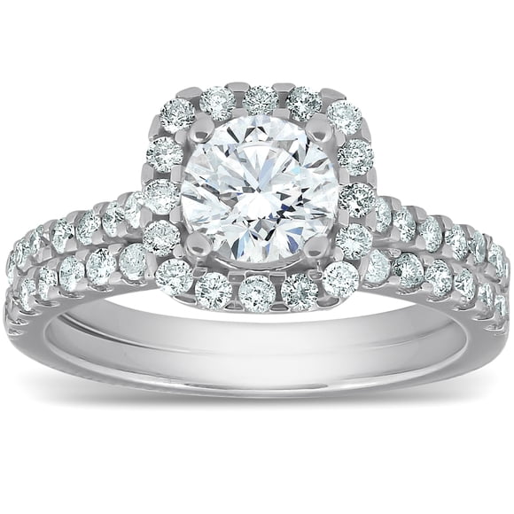 2 ct Cushion Halo Diamond Engagement Ring Matching Wedding Set 14k White Gold