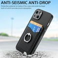 thumbnail image 2 of Carbon Fiber Patterned Case for iPhone 15, Wallet case with [360°Rotation Ring Kickstand] Credit Card Holder,PU Leather Shockproof Cover Women Men For iPhone 15, Black, 2 of 8