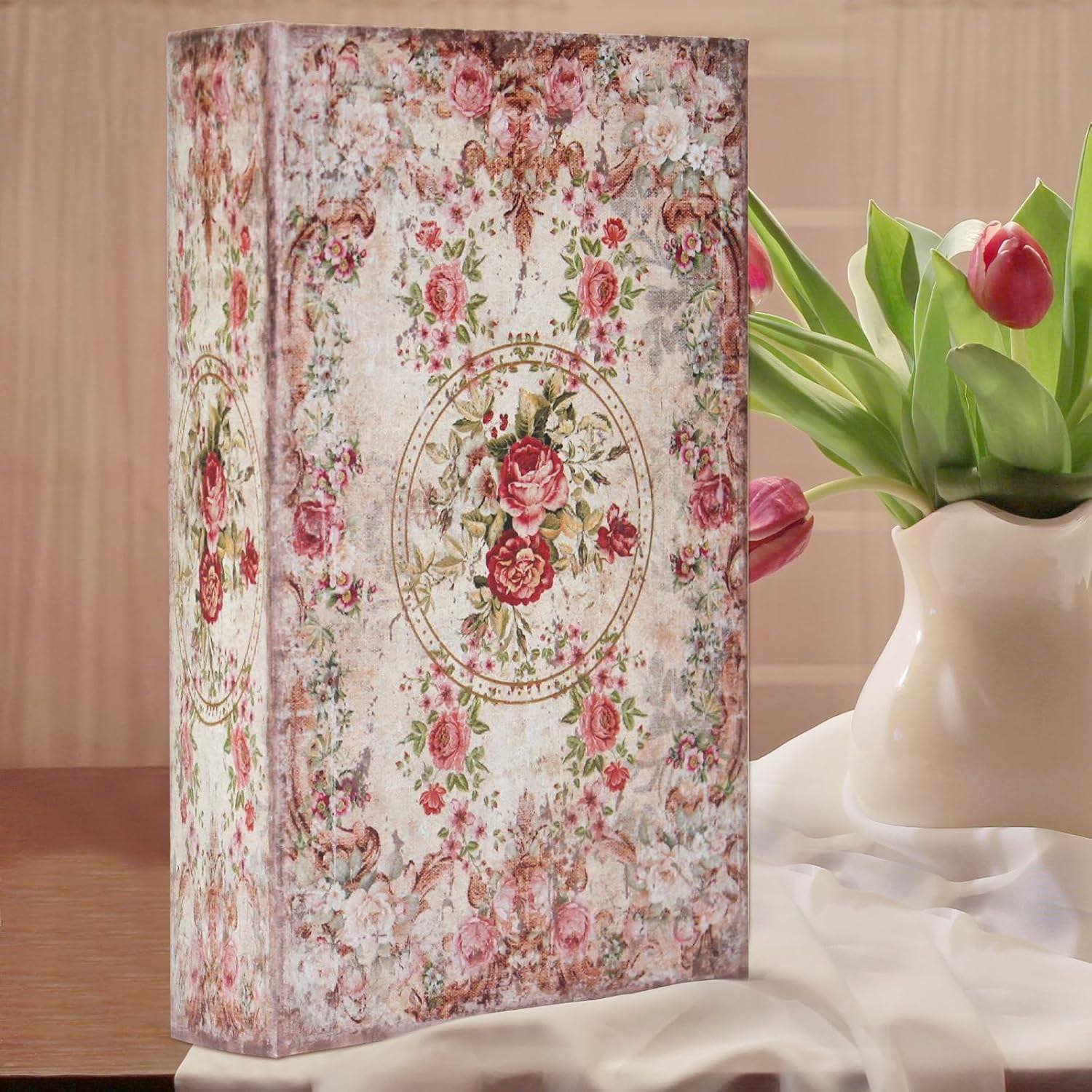 Book Box Decorative Storage Box Faux Wood with Magnetic Cover for Jewelry, Photos, Greeting Cards, Remotes