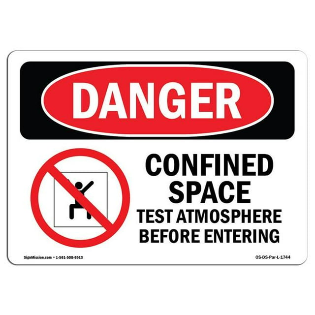 SignMission OS-DS-A-1824-L-1744 Signal de Danger OSHA de 18 x 24 Po - Atmosphère d'Essai en Espace Confiné