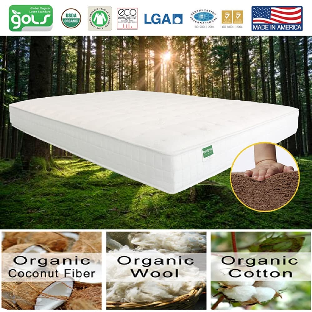 Palmpring Organic Cambay Twin Mattress - Organic Coconut Coir 8” Extra Firm 1 Layer Comfortable Sleep Bed Dust Free