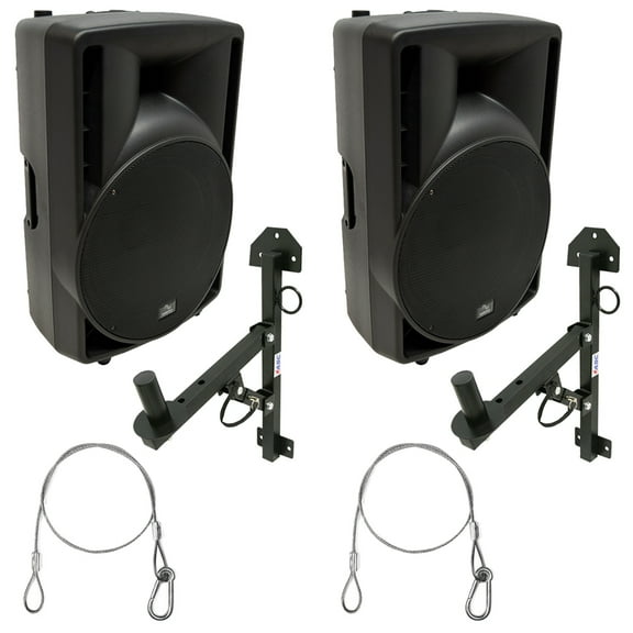(2) Harmony Audio HA-C15A Pro DJ 15" Powered 1000W PA Speaker (2) Wall Mount New