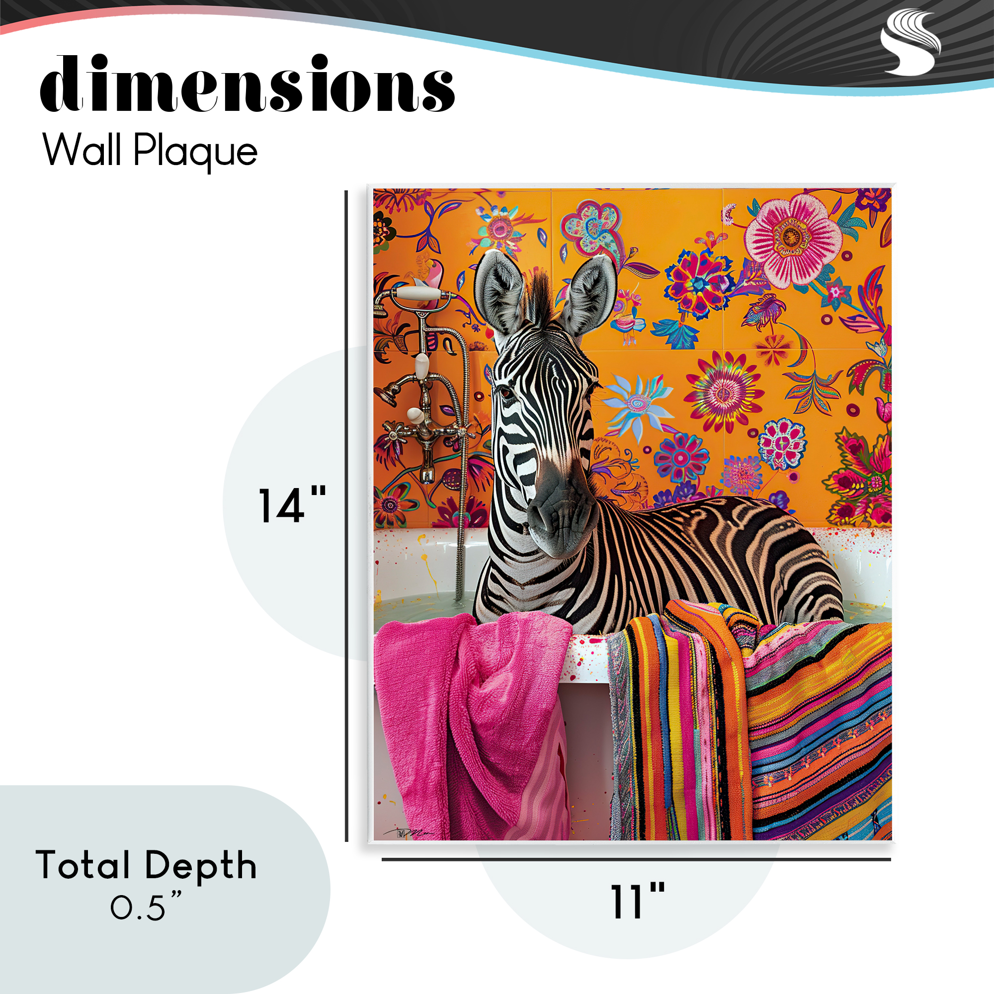 Zebra Bath with Colorful Towel Wall Plaque Art, design by Momart