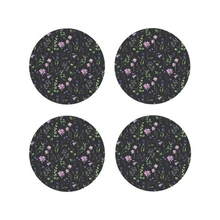 

Fuzoiu Watercolor Wildflower 1 Print Leather Coasters Set Drink Coasters Set of 4 for Tabletop Protection Durable PVC Coasters Home Décor and Housewarming Gift-Round Shape