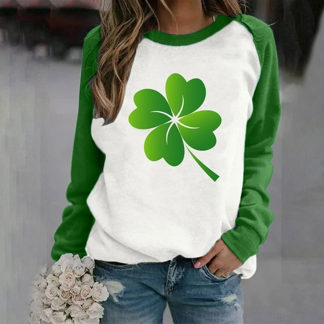 DPTALR T-shirt à Manches Longues à Col Rond Imprimé pour la Saint-Patrick pour Femmes, Coupe Ample