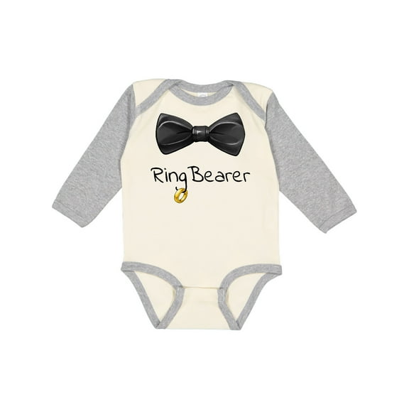 Inktastic Ring Bearer- black bow tie Boys or Girls Long Sleeve Baby Bodysuit