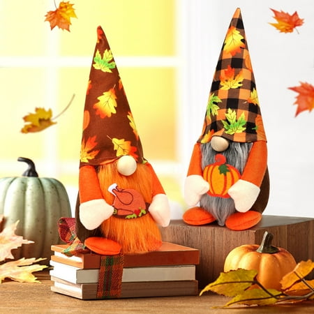 Ayieyill 2 Pcs Harvest Festival Faceless Doll Fall Decorations Fall Gnomes , Thanksgiving Gnomes Plush Decor