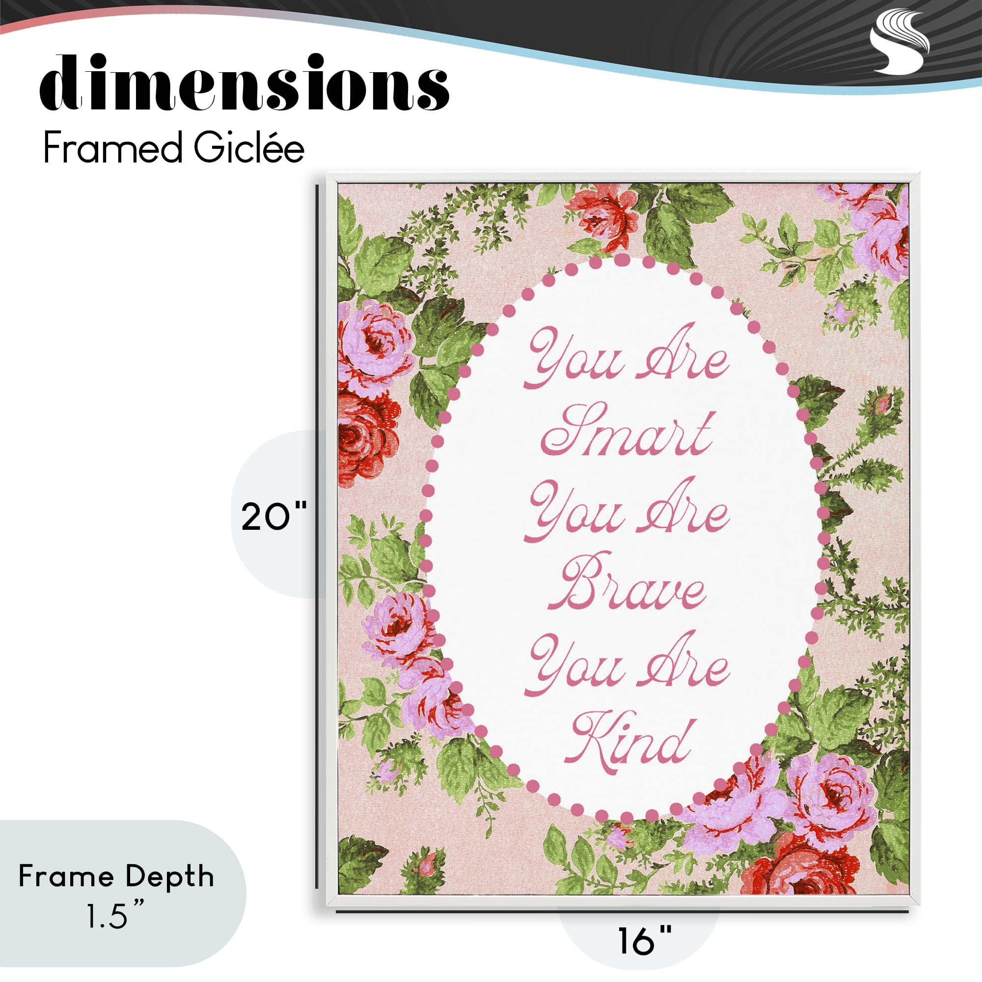 Stupell Industries Smart Brave & Kind with Vintage Florals White Framed Giclee Art, design by Lil' Rue