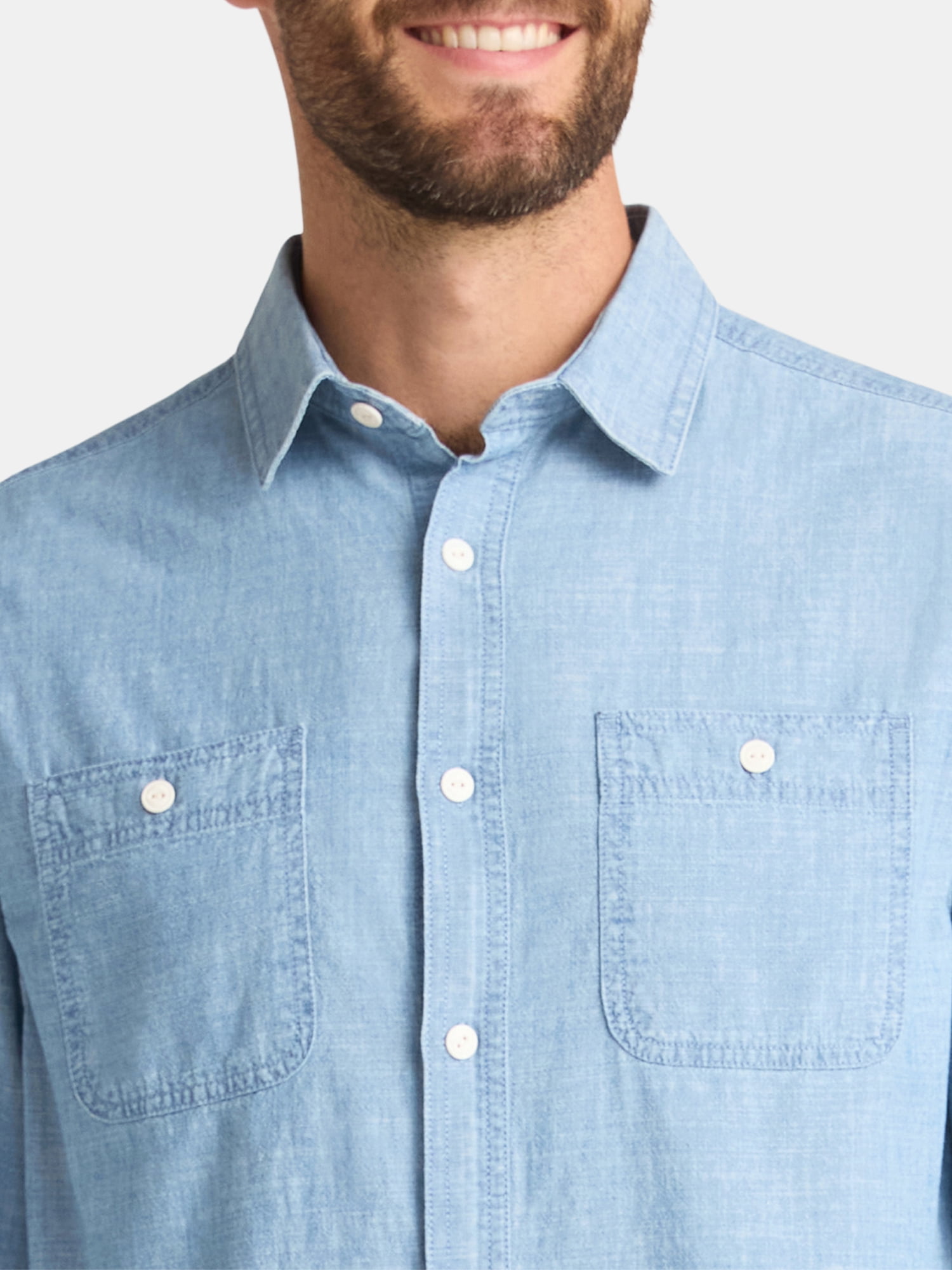 George Men's Chambray Button Shirt with Long Sleeves, Sizes S-3XL
