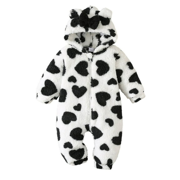 XDZJLR Toddler Animal Jumpsuit Adorable Girls With Heart Bow Design Cozy Winter Romper Soft Fleece Lined Homewear Loungewear Pajamas Black 0-3 Months