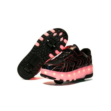 

Bellella Unisex Sneakers Double Wheels Athletic Shoes LED Light Trainers Fashion Skate Shoe Exercise Sports Black 3.5Y