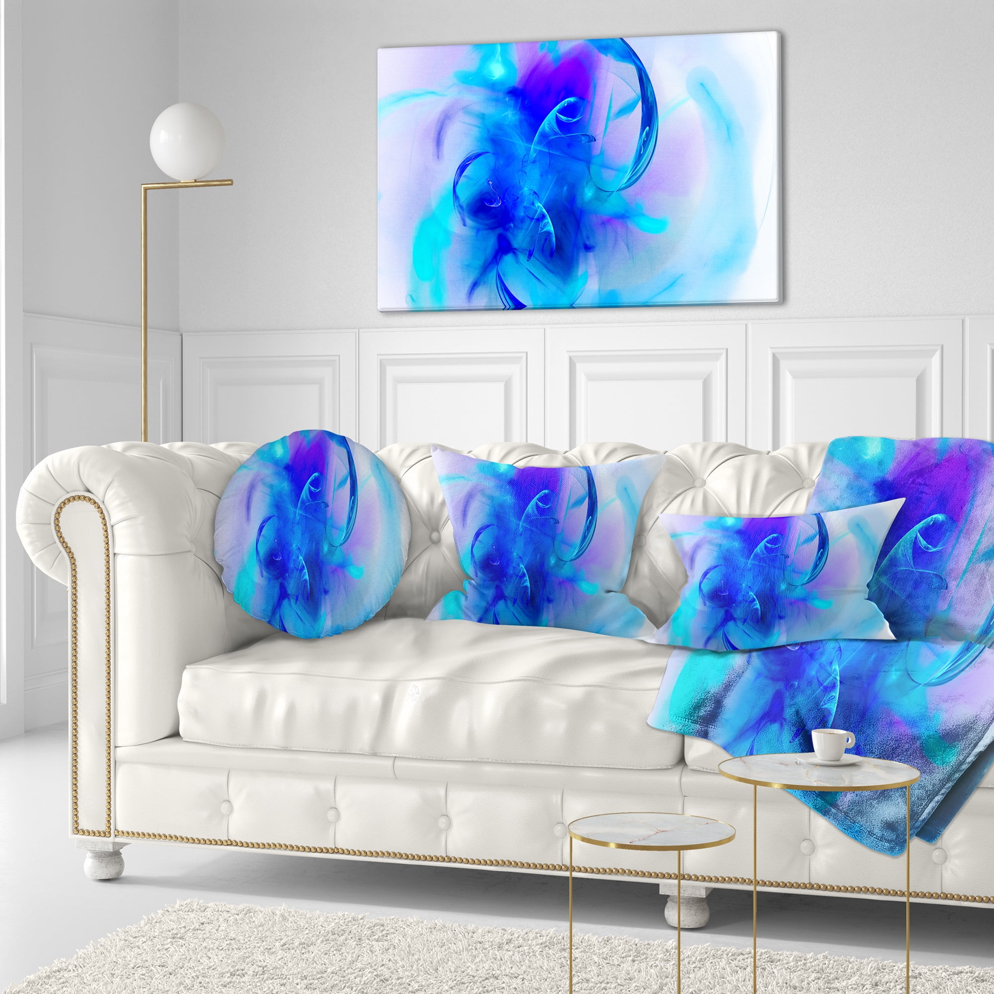 Designart Fractal Blue 3D Art - Floral Throw Pillow - 12x20
