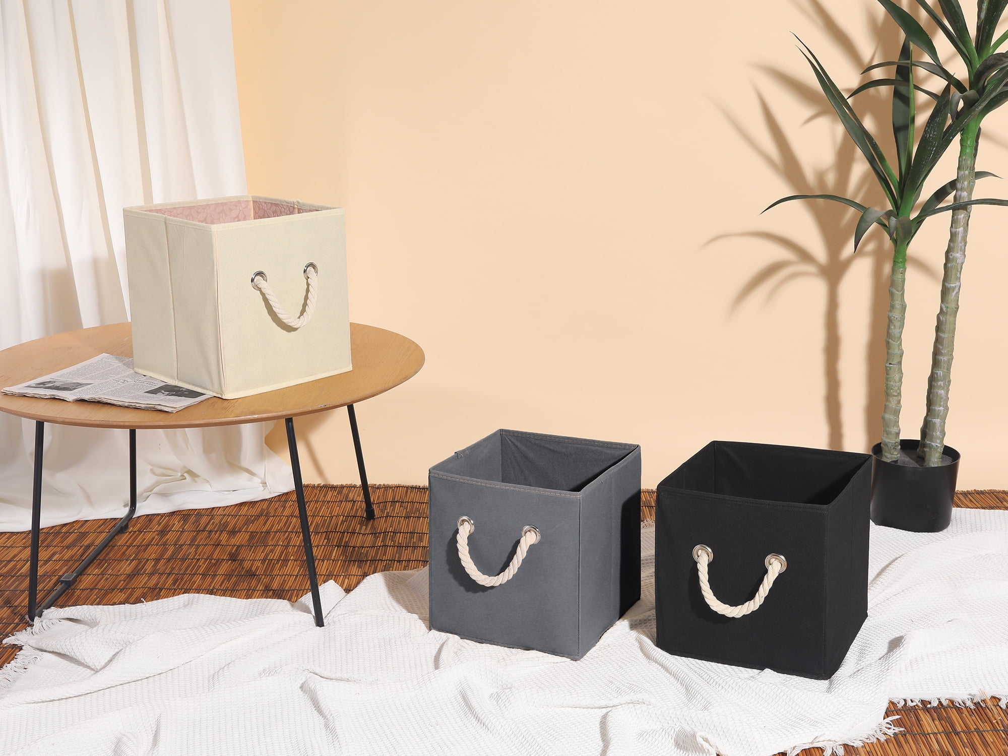 Unique Bargains Fabric Storage Bin with Handles Black 11*11*11in