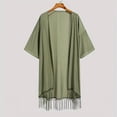 thumbnail image 5 of Men's Summer Beach Kimono Shirt Short Half Sleeve Chiffon Open Front Shirt Solid Color Lightweight Sun Protection Casual Long Cardigan Size 3XL Green, 5 of 5