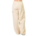 thumbnail image 3 of Sofra Women's Fleece Wide Leg Cargo Pants with Pockets M, Oat, 3 of 3