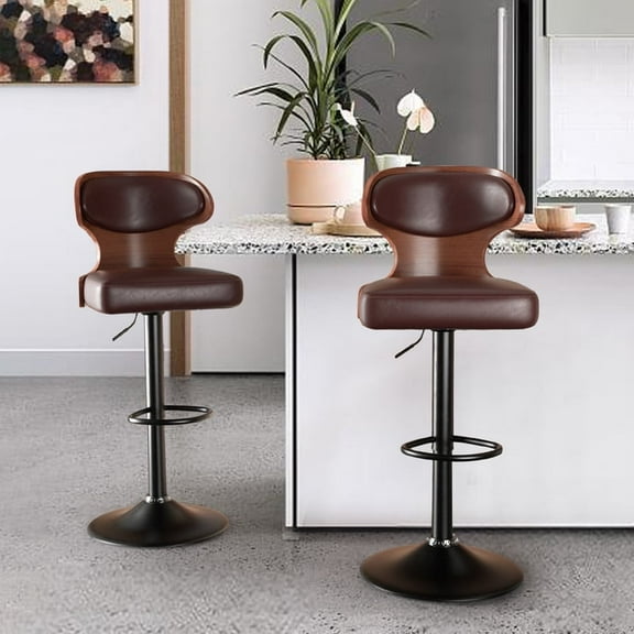 Daluvenix Set of 2 Wooden Swivel Bar Stool with Backrest, Counter Height Bar Chair for Kitchen & Dining Area, Browm