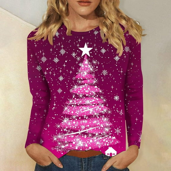 Mifsaly Plus Size Christmas Shirts for Women Long Sleeve Xmas T-Shirt Snowflake Printed Crewneck Tops Pullover Loose Fit Funny Blouse Festival Party Outfits Sweatshirt