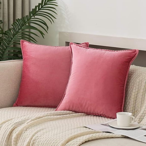 Throw Pillow Covers 18x18 Inch Set of 2, Velvet Flange Border Decorative Square Pillowcases, Farmhouse Holiday Cushion Covers for Couch Sofa Living Room Bedroom Outdoor Home Decor
