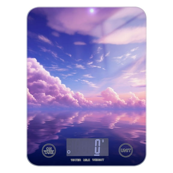 Purple Starry Sky Food Scale Digital Kitchen Scale Waterproof Tempered Glass Tare Function 11 lb for Baking Cooking Meal Prep