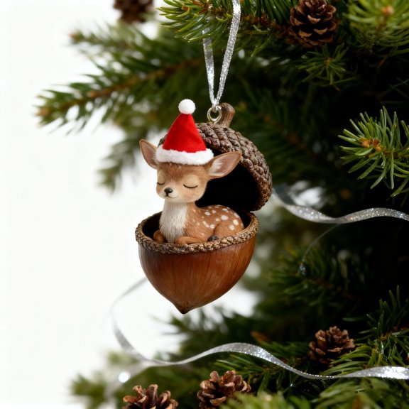 Beautynvta Forest Animal Acorn Ornaments, 3.15'' Forest Animal with Hat in Acorn Ornaments for Christmas Tree, Personalized Acrylic Hanging Ornament, Gifts for Animals Lovers