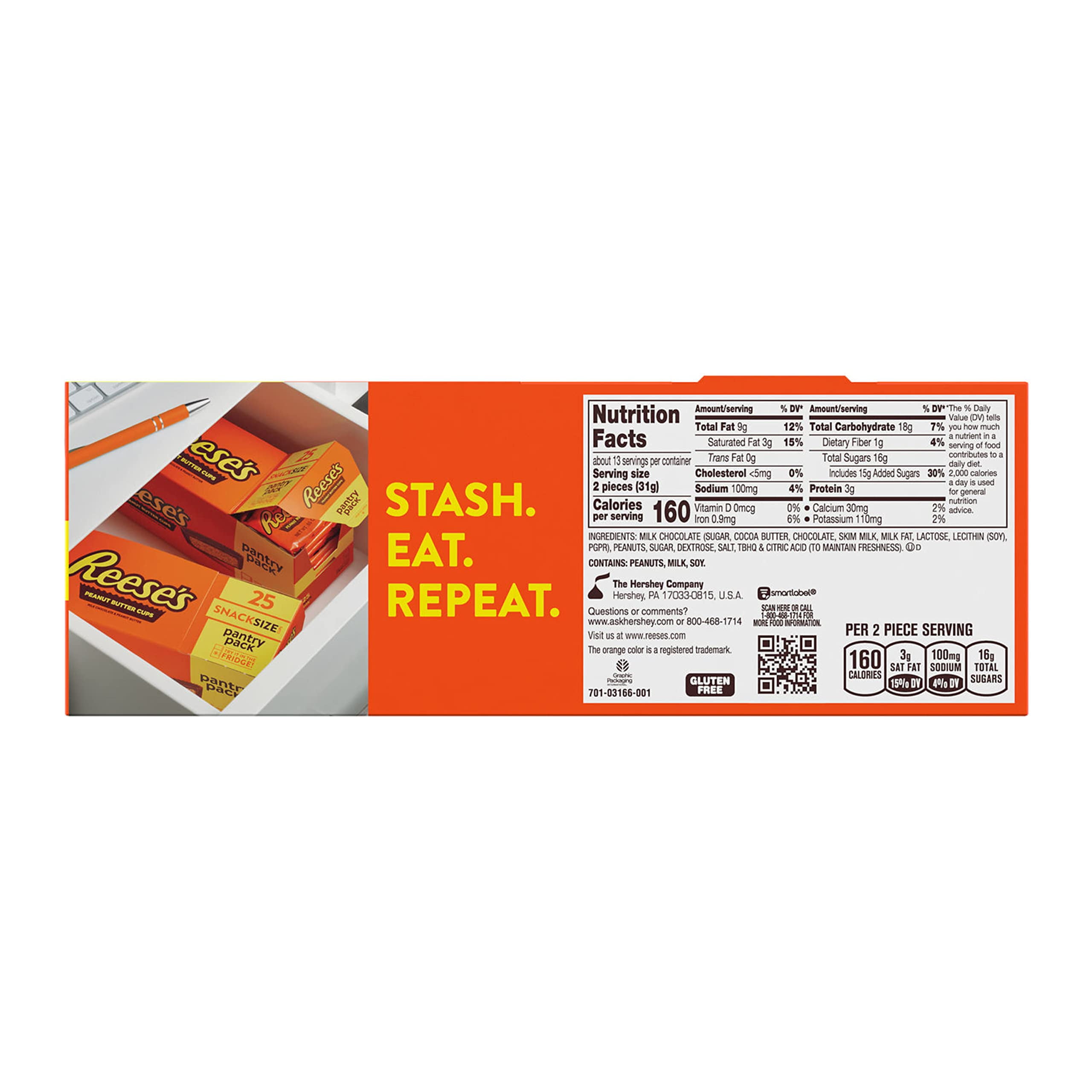 Pack of 2 - Reeses Milk Chocolate Snack Size Peanut Butter Cups, Candy Pantry Pack, 13.75 Oz (25 Pieces)