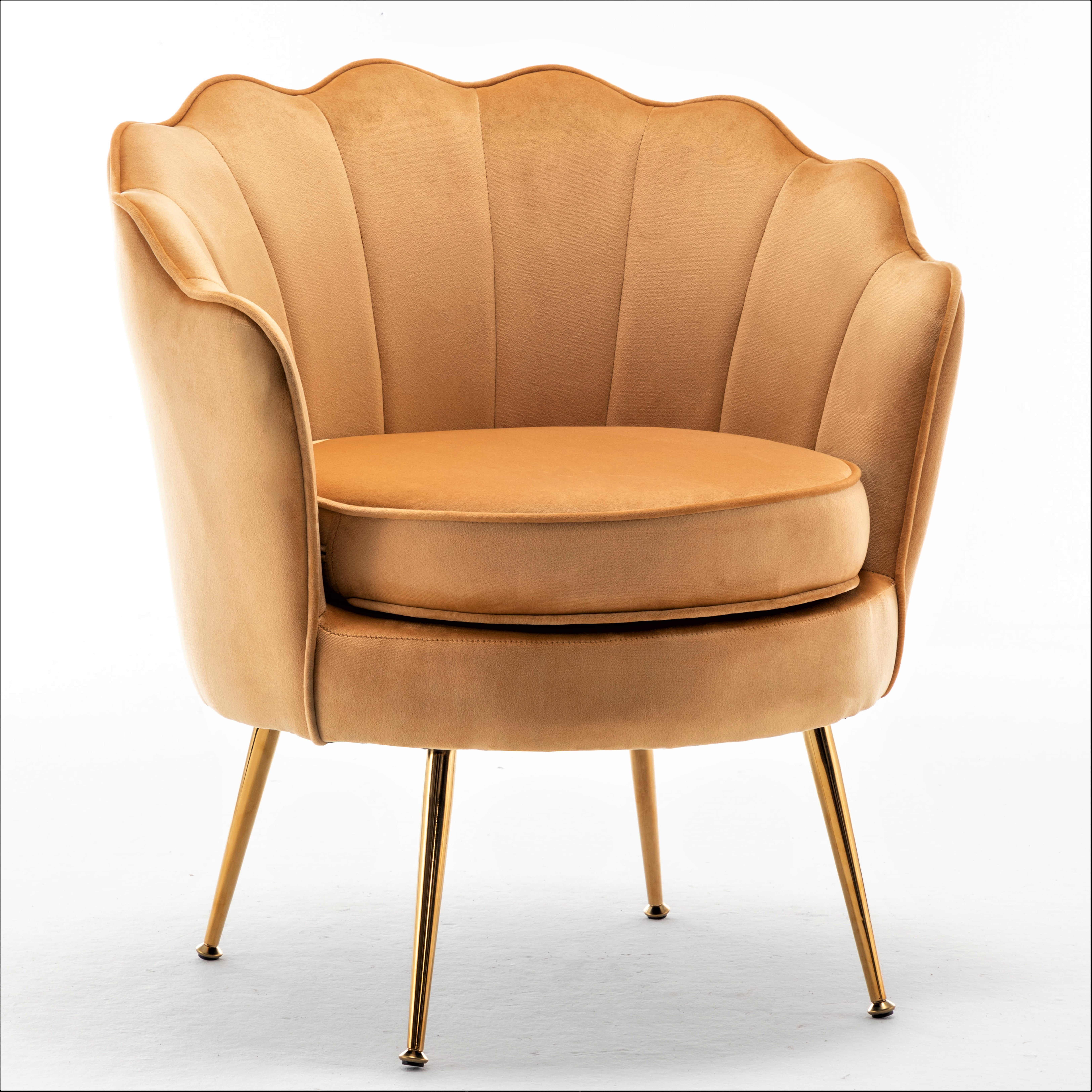 US Pride Furniture Cavett 28.3" Wide Velvet Barrel Chair with Gold Metal Legs, Mustard Yellow