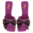thumbnail image 4 of FSJ Women Rhinestone Bowknot Wide Strap Mules Open Square Toe Low Chunky Heeled Slide Sandals Backless Daily Party Dress Shoes Size 9.5 Purple, 4 of 4